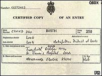 Birth certificate of Mohammad Sidique Khan