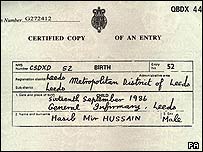 Hasib Hussain's birth certificate